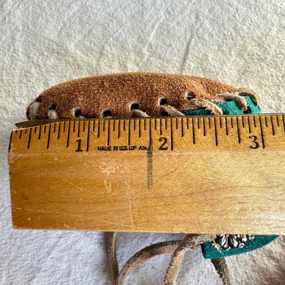 Hand Sewn Turquoise Deer Hide Baby Moccasins - Picture 14 of 16